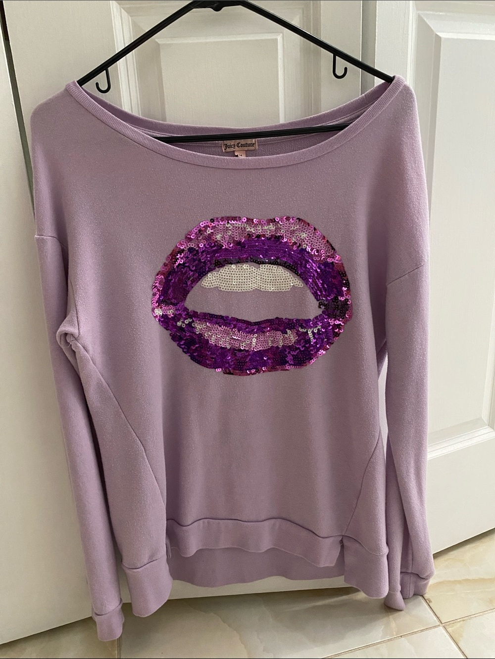 Juicy Couture Lavender Sequin Lip Pullover